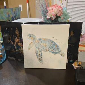 Oceanic Turtle Canvas Art - Blue and White